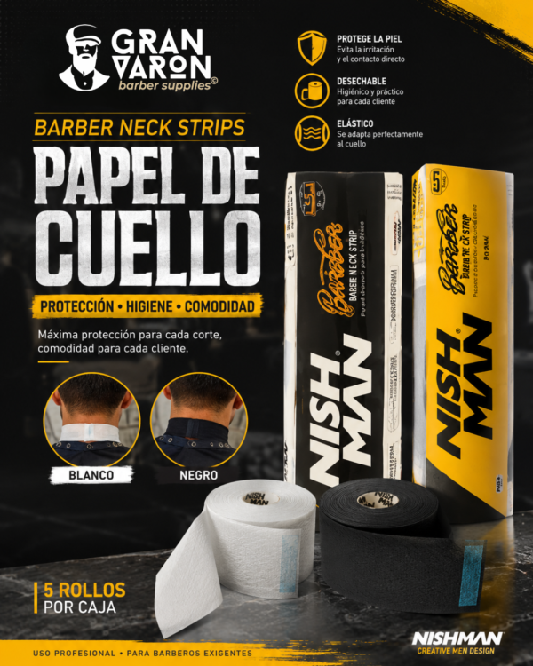 Diseño sin título Papel de Cuello NISHMAN Barber Neck Strips - Pack de 5 Rollos para Barbería Profesional