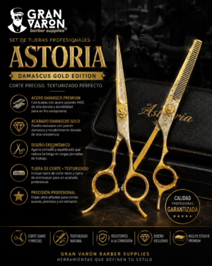 Set de Tijeras Profesionales Astoria - Damascus Gold Edition (Corte y Texturizado)