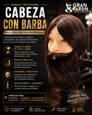 Cabeza de Maniquí con Barba XL (80 cm Sintético) + Base