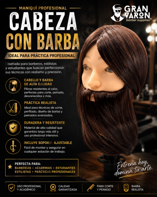 2 Cabeza de Maniquí con Barba XL (80 cm Sintético) + Base